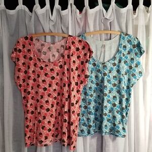 Sz XL Stylish Women's Printed Tops - Coral and Blue